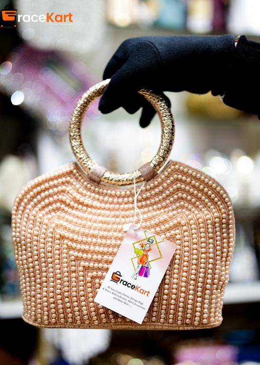 Seashell Embellished Gold Handle Clutch Bag