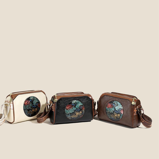 Lotus Charm Embroidered Sling Bag