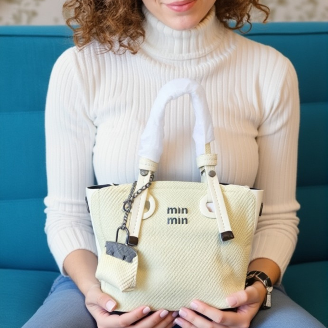 Min Min Stylish Textured Cream Handbag